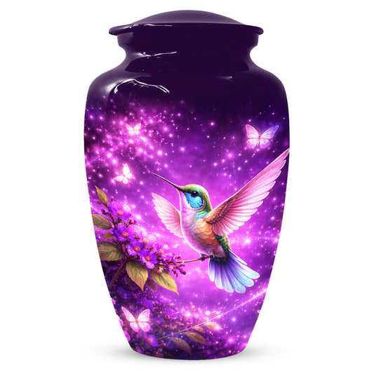 Personalized Purple Hummingbird Urn for Mom – Custom Hummingbird Cremation Urn for Ashes, Butterfly Memorial Urn for Women,