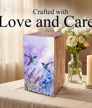 Purple Hummingbird Urn For Ashes - Flower Bird Keepsake Urns For Adults