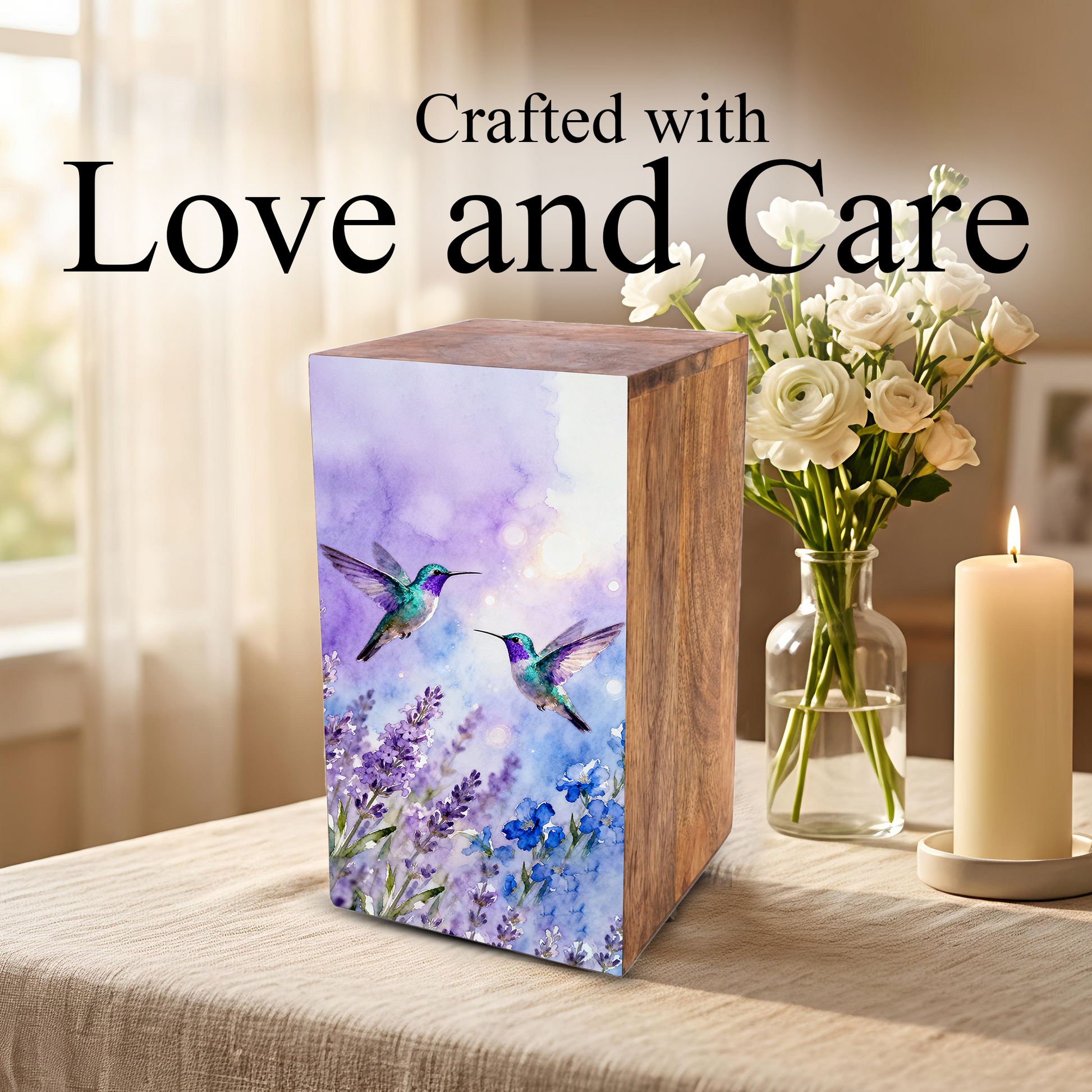 Purple Hummingbird Urn For Ashes - Flower Bird Keepsake Urns For Adults