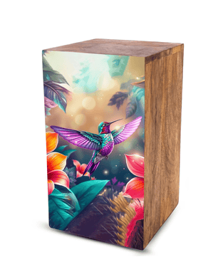 Green Hummingbird Urn For Ashes - Purple Humming Bird Wooden Keepsake