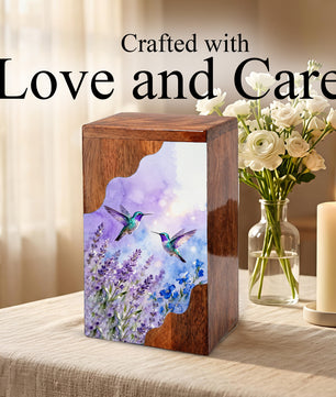 Hummingbird Cremation Urn for Mom – Custom Wooden Memorial Urn Box for Ashes,