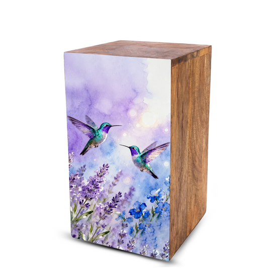 Purple Hummingbird Urn For Ashes - Flower Bird Keepsake Urns For Adults