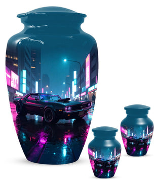 Muscle Car Urn For Human Ashes | Neon Automobile Small Keepsake Urns For Dad
