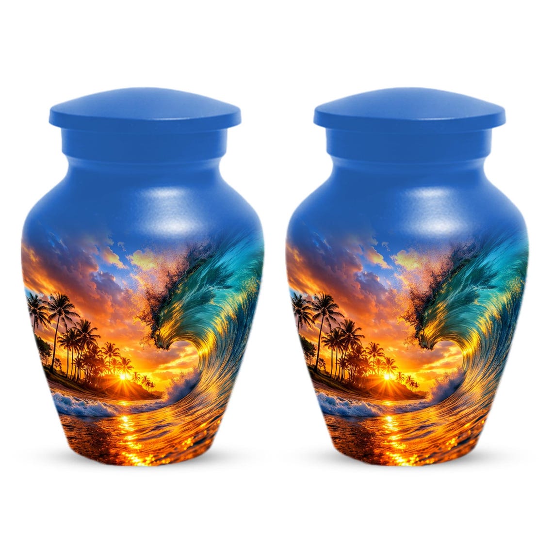 Ocean Wave Urn For Human Ashes - Palm Tree Sunset Beach Urns For Mom & Dad