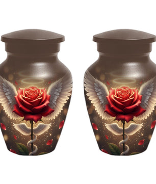 Red Rose Urn For Adult Female | Angel Wings Flower Urns For Human Ashes