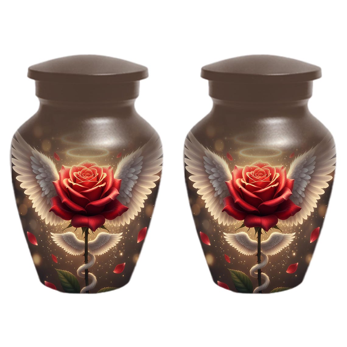 Red Rose Urn For Adult Female | Angel Wings Flower Urns For Human Ashes