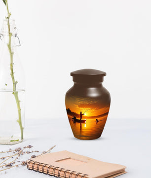 Gone Fishing Sunset Urn for Dad | Fisherman Cremation Urns For Adult Male Ashes