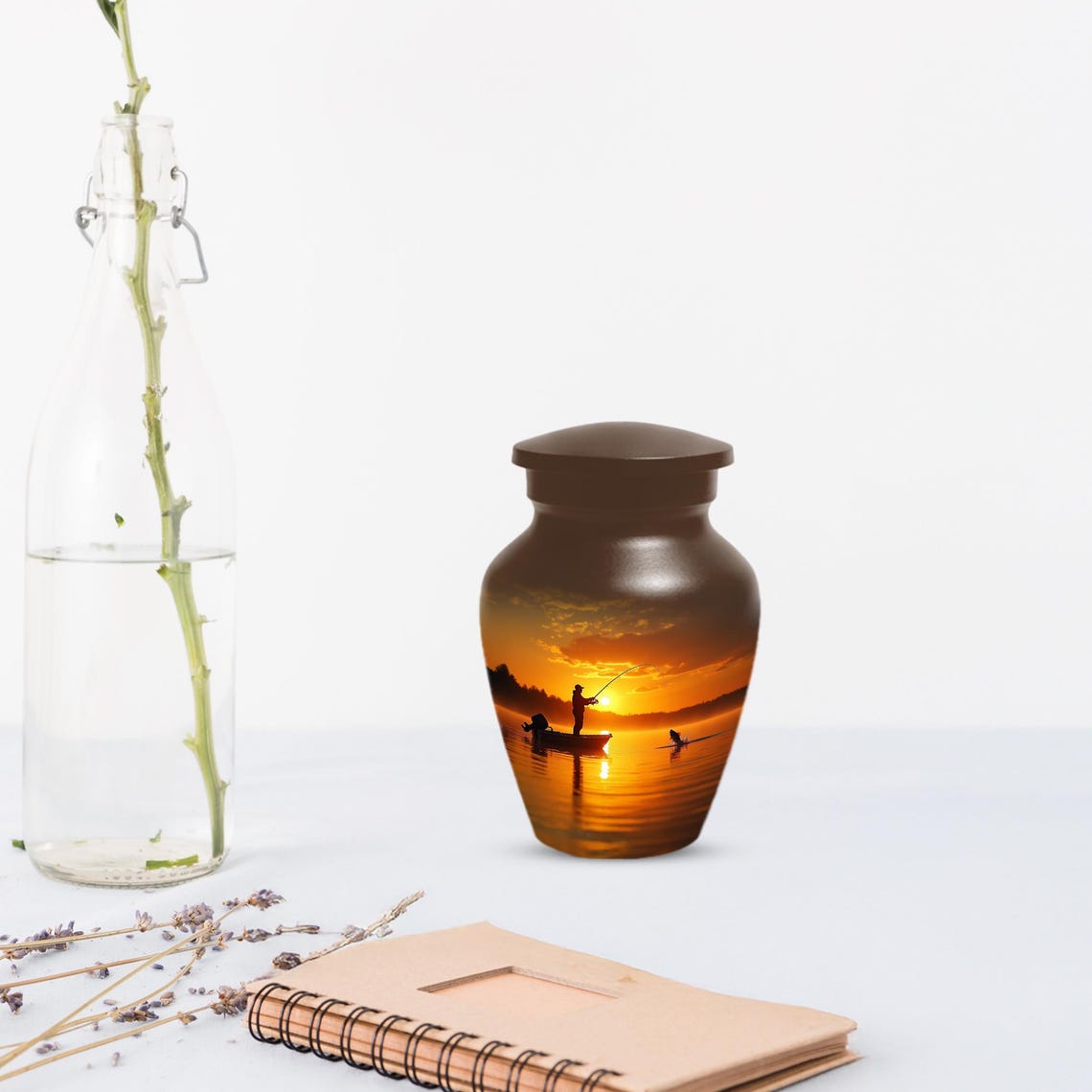 Gone Fishing Sunset Urn for Dad | Fisherman Cremation Urns For Adult Male Ashes