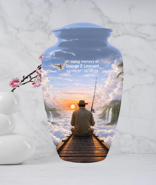Gone Fishing in Heaven Urn For Male - Personalized Fisherman Small Urns For Dad