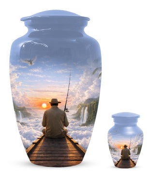 Gone Fishing in Heaven Urn For Male - Personalized Fisherman Small Urns For Dad