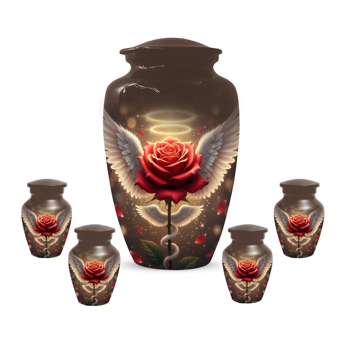 Red Rose Urn For Adult Female | Angel Wings Flower Urns For Human Ashes