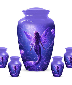 Mermaid Urn For Female Ashes - Purple Ocean Fairy Urns For Women