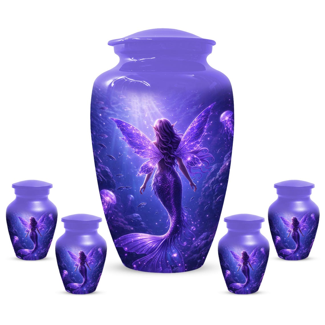 Mermaid Urn For Female Ashes - Purple Ocean Fairy Urns For Women