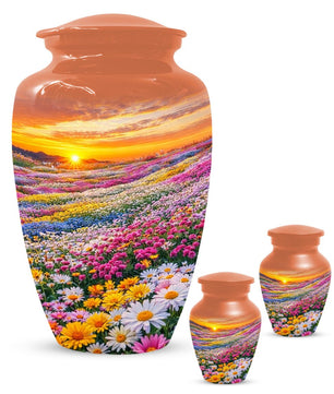 Flower Sunset Urn For Human Ashes - Floral Field Cremation Urns For Mom and Dad