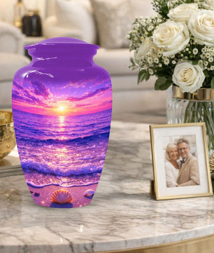Purple Sunset Beach Urn For Ashes - Coastal Ocean Urns For Mom and Dad