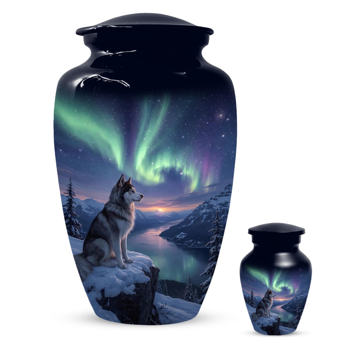 Husky Dog Urn for Ashes - Aurora Borealis Mini Urns For Pets