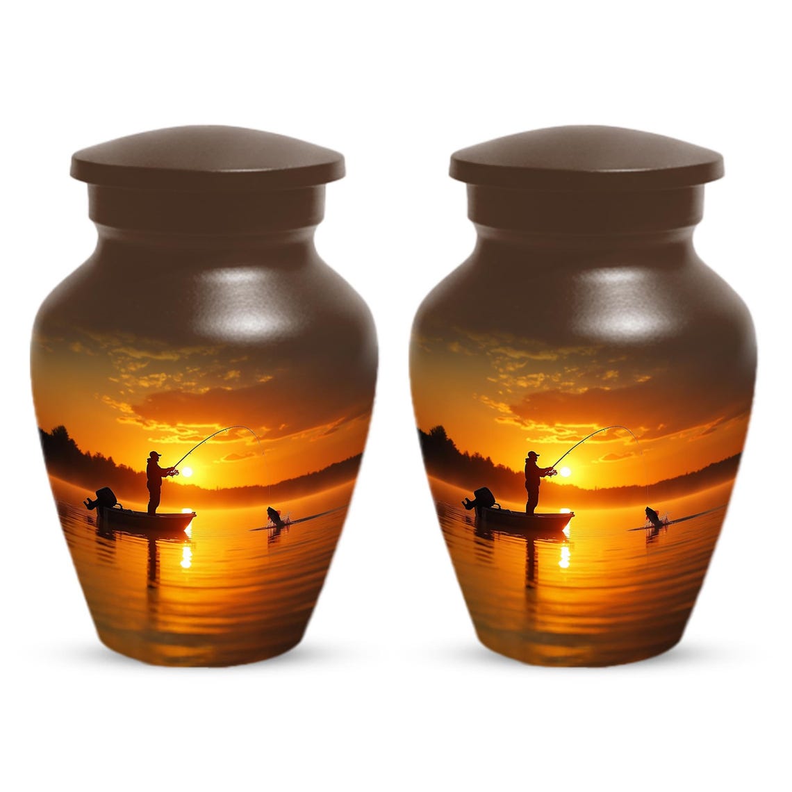 Gone Fishing Sunset Urn for Dad | Fisherman Cremation Urns For Adult Male Ashes