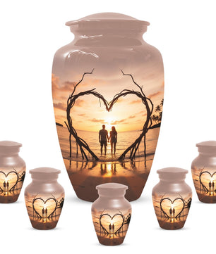 Sunset Beach Couple Urns For Ashes - Extra large Comapanion Urn For Mom and Dad