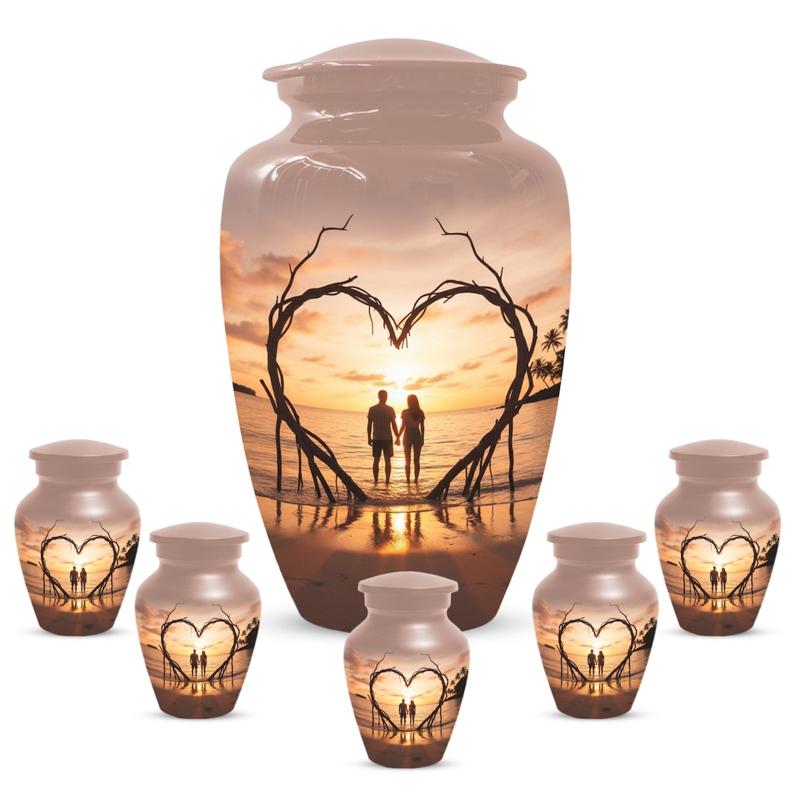 Sunset Beach Couple Urns For Ashes - Extra large Comapanion Urn For Mom and Dad