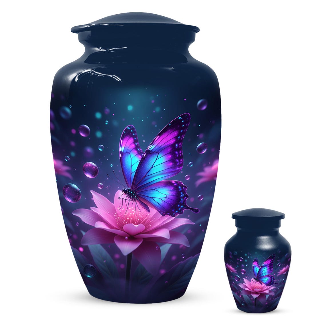 Blue Butterfly Urn For Mom Ashes - Lotus Flower Cremation Urns For Women