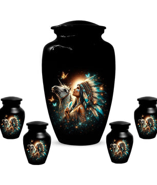 Western Native American Urn For Women Ashes - Unique Horse Mini Urns For Female