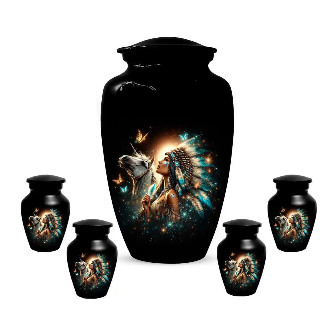 Western Native American Urn For Women Ashes - Unique Horse Mini Urns For Female