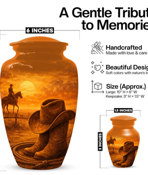 Cowboy Boot Urn for Dad - Cowboys Hat Cremation Urns For Ashes Male