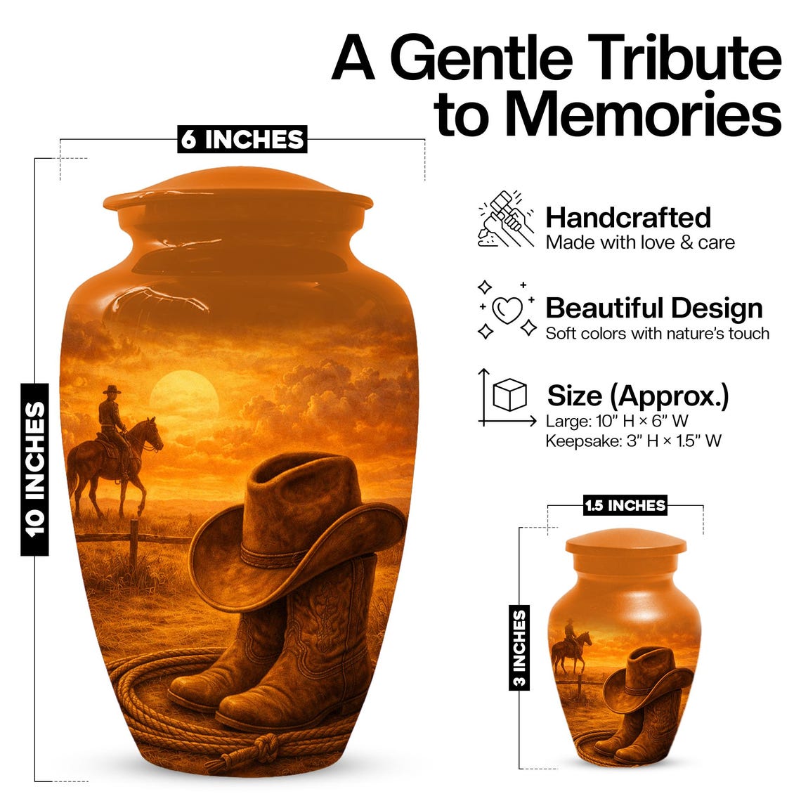 Cowboy Boot Urn for Dad - Cowboys Hat Cremation Urns For Ashes Male
