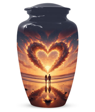 Beach Couple Urn For Human Ashes, Sunset Companion Extra Large Urns