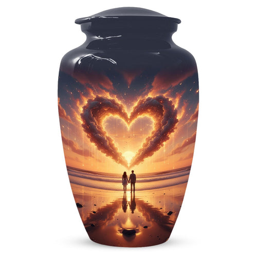 Beach Couple Urn For Human Ashes, Sunset Companion Extra Large Urns