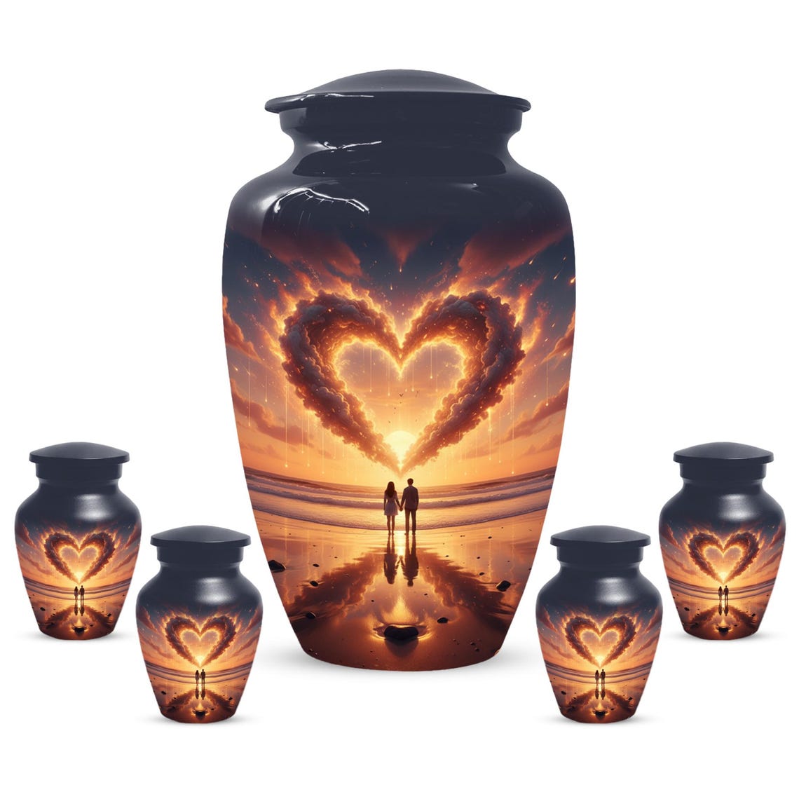 Beach Couple Urn For Human Ashes, Sunset Companion Extra Large Urns