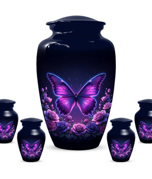 Purple Butterfly Urn For Female Ashes - Custom Floral Cremation Urns with Butterflies
