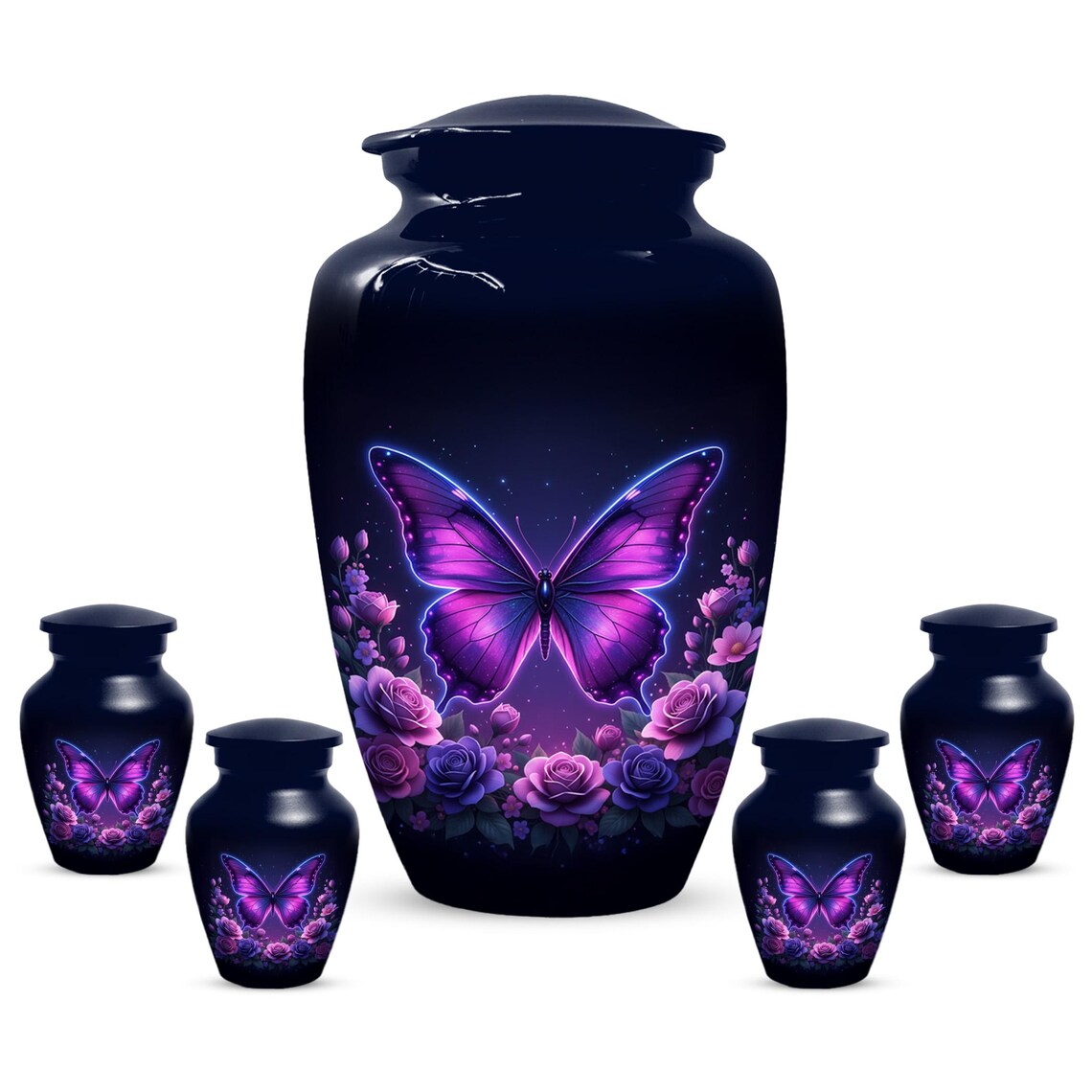 Purple Butterfly Urn For Female Ashes - Custom Floral Cremation Urns with Butterflies