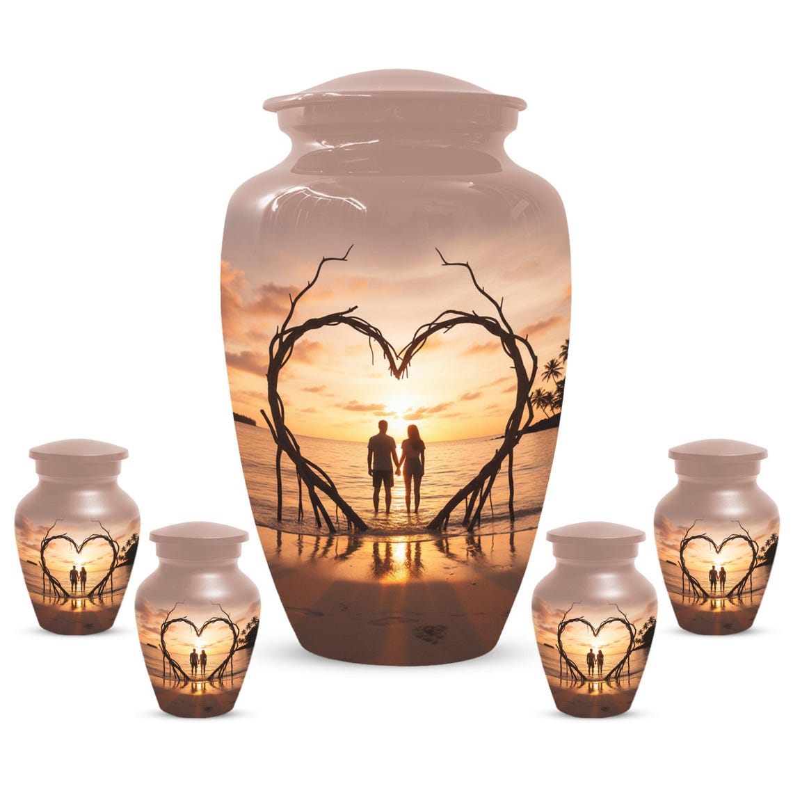 Sunset Beach Couple Urns For Ashes - Extra large Comapanion Urn For Mom and Dad