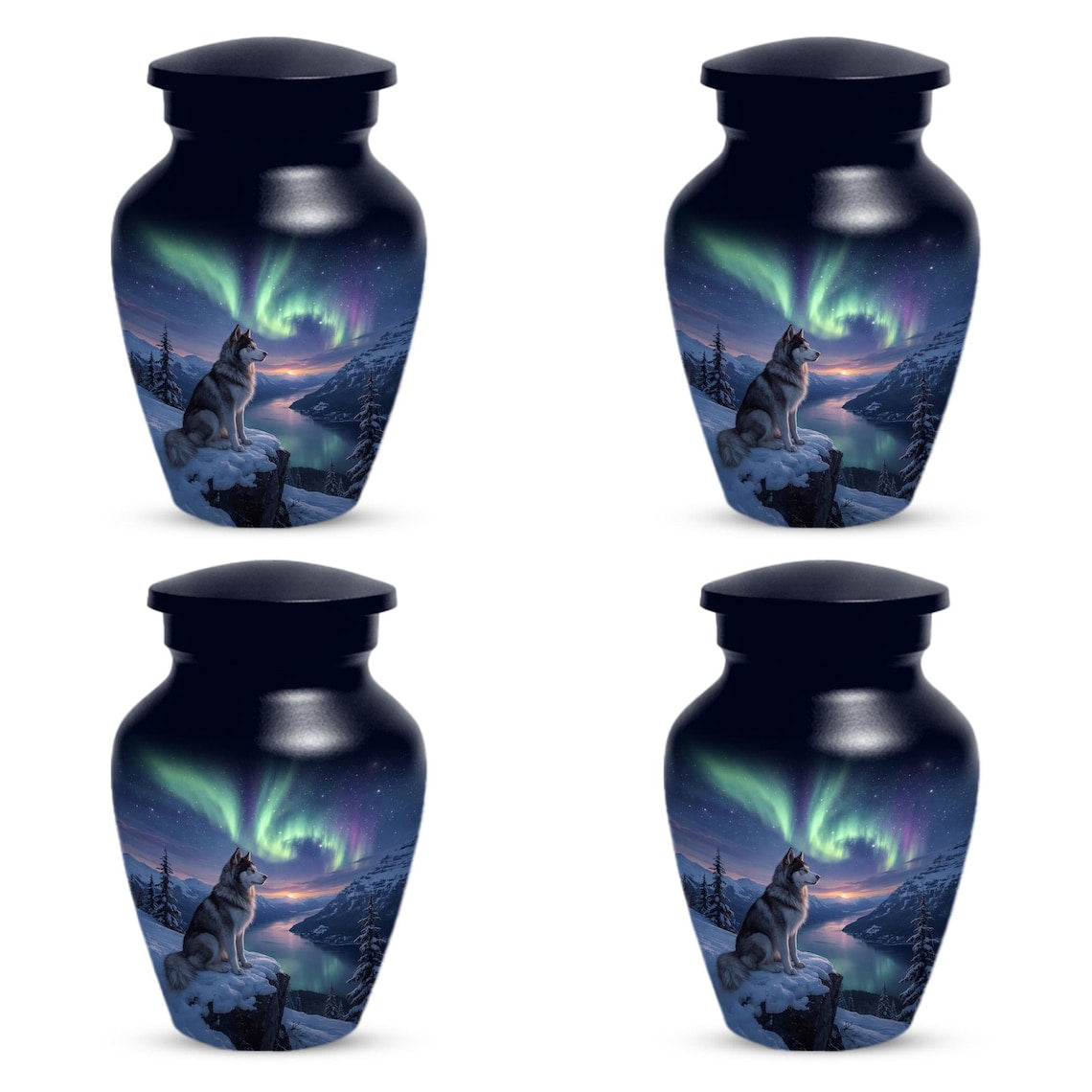 Husky Dog Urn for Ashes - Aurora Borealis Mini Urns For Pets