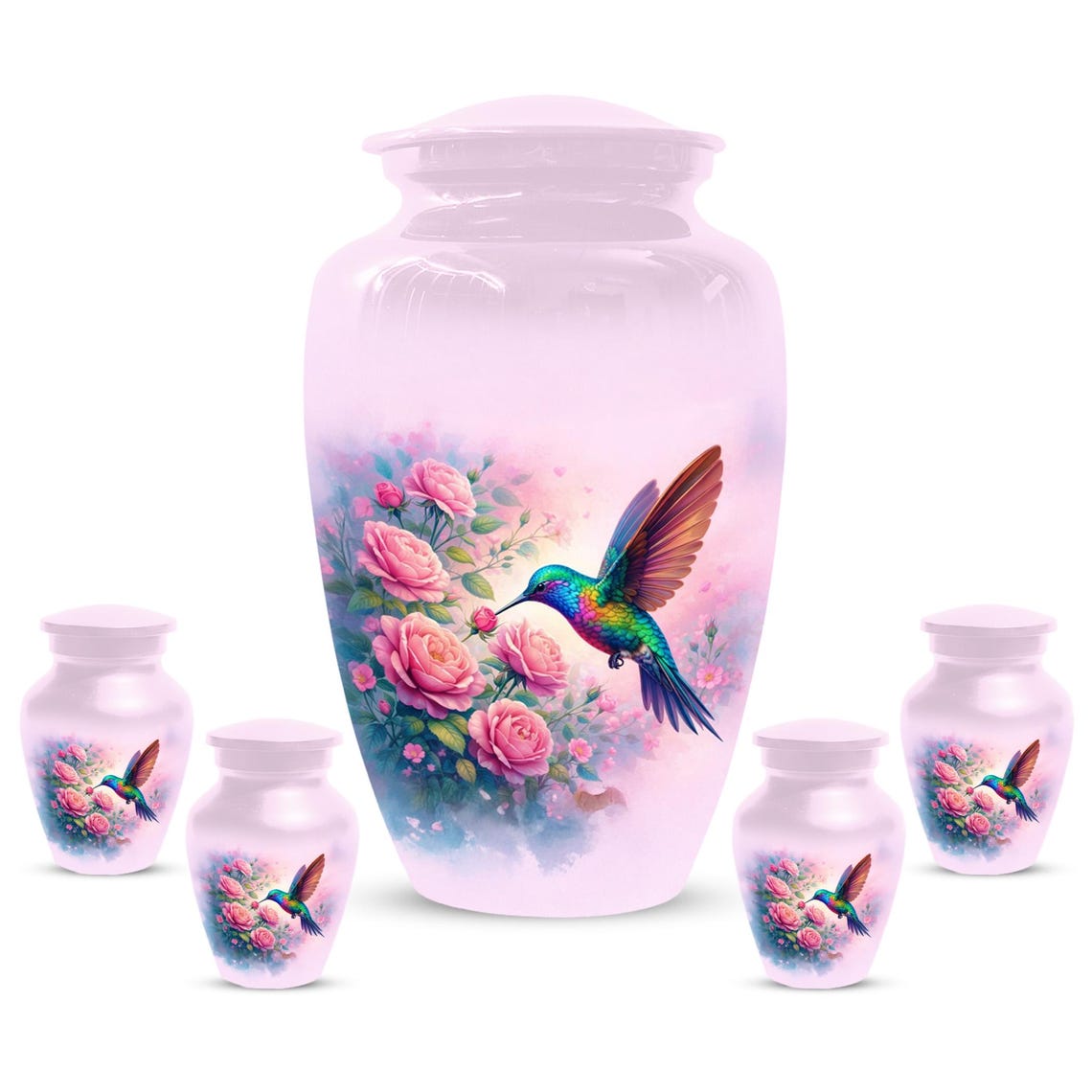 Pink Hummingbird Urn For Ashes - Personalized Floral Humming Bird Small Urns For Mom