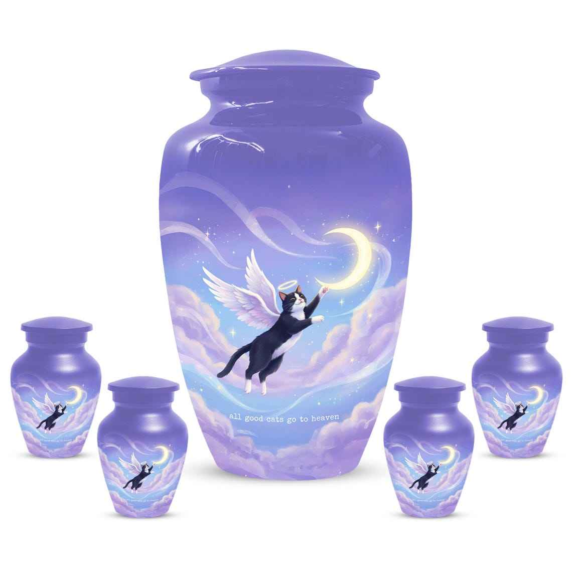 Black Cat Keepsake Kitty Urns - Purple Cremation Urn For Pet Ashes