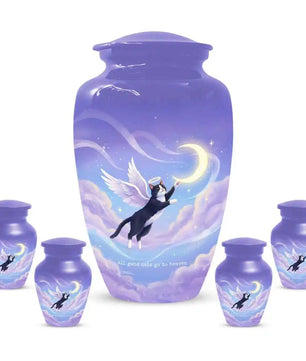 Black Cat Keepsake Kitty Urns - Purple Cremation Urn For Pet Ashes