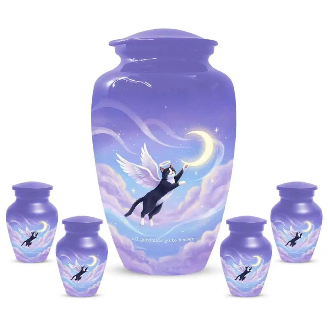 Black Cat Keepsake Kitty Urns - Purple Cremation Urn For Pet Ashes