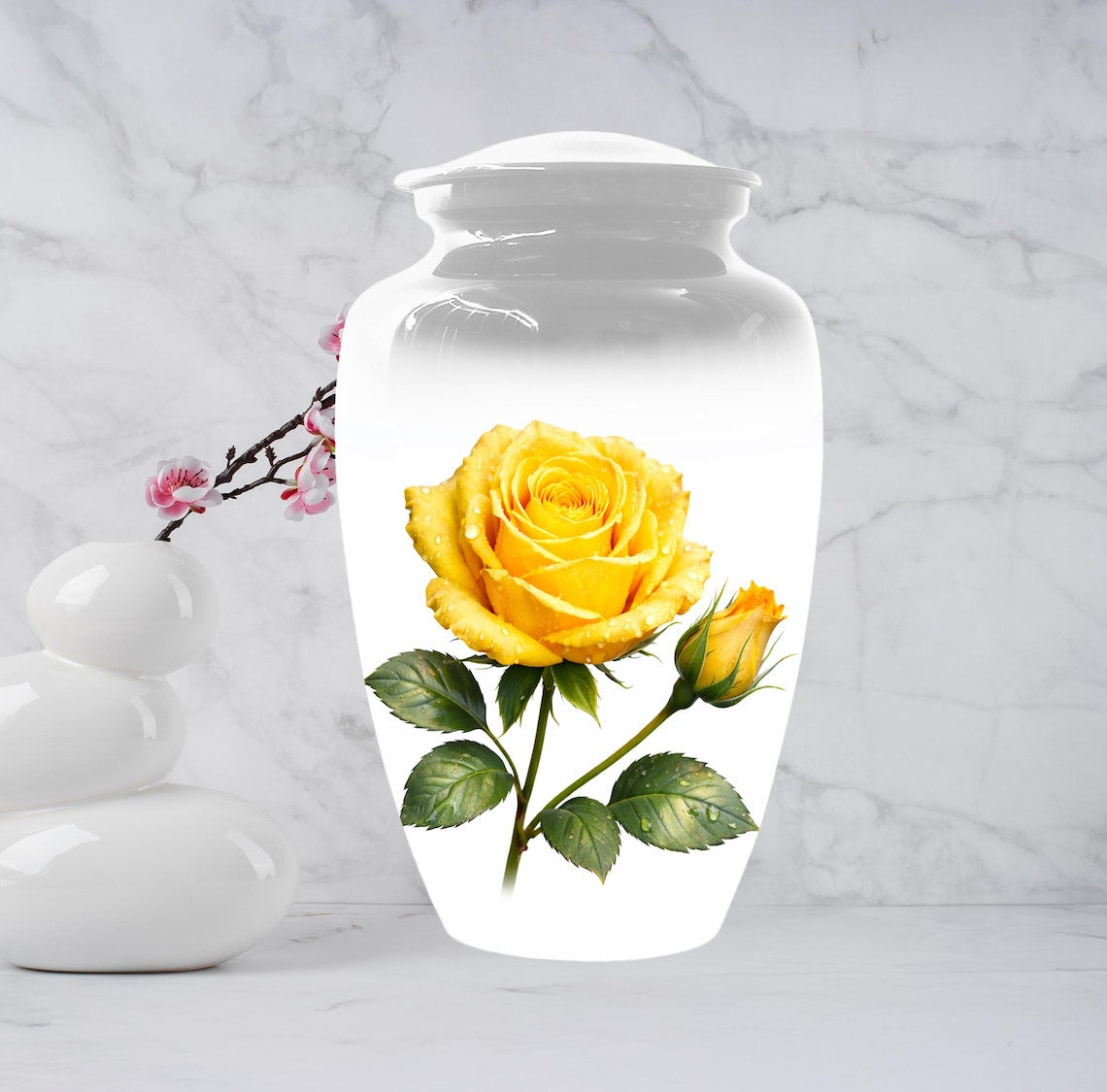 Yellow Rose Cremation Urn For Ashes - Flower Keepsake Mini Urns With Rose