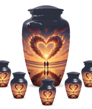 Beach Couple Urn For Human Ashes, Sunset Companion Extra Large Urns