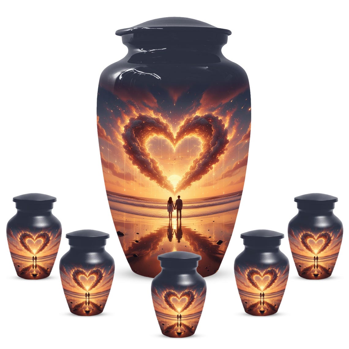 Beach Couple Urn For Human Ashes, Sunset Companion Extra Large Urns