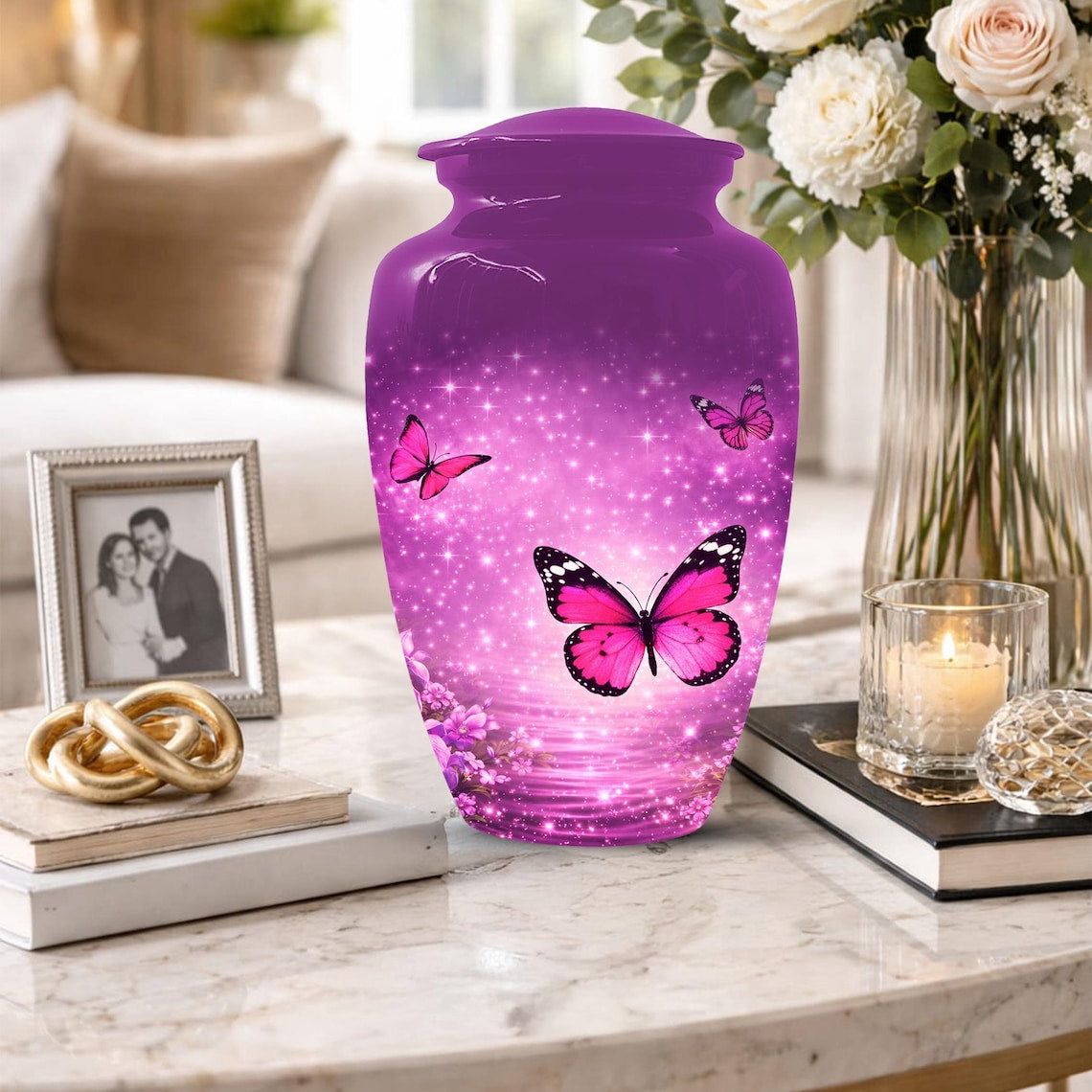 Pink Butterfly Urn For Women Ashes - Personalized Mini Urns For Adult Female