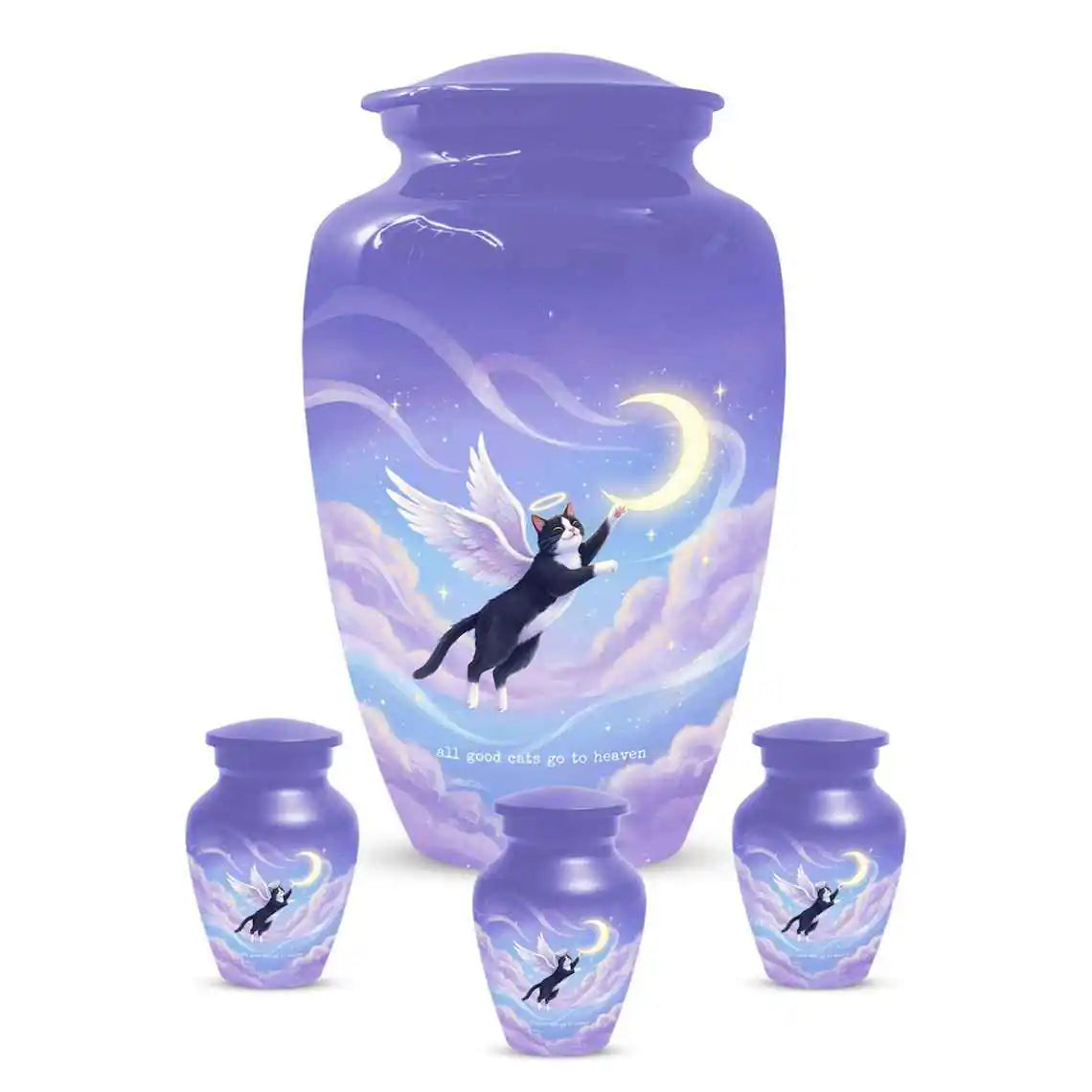 Black Cat Keepsake Kitty Urns - Purple Cremation Urn For Pet Ashes