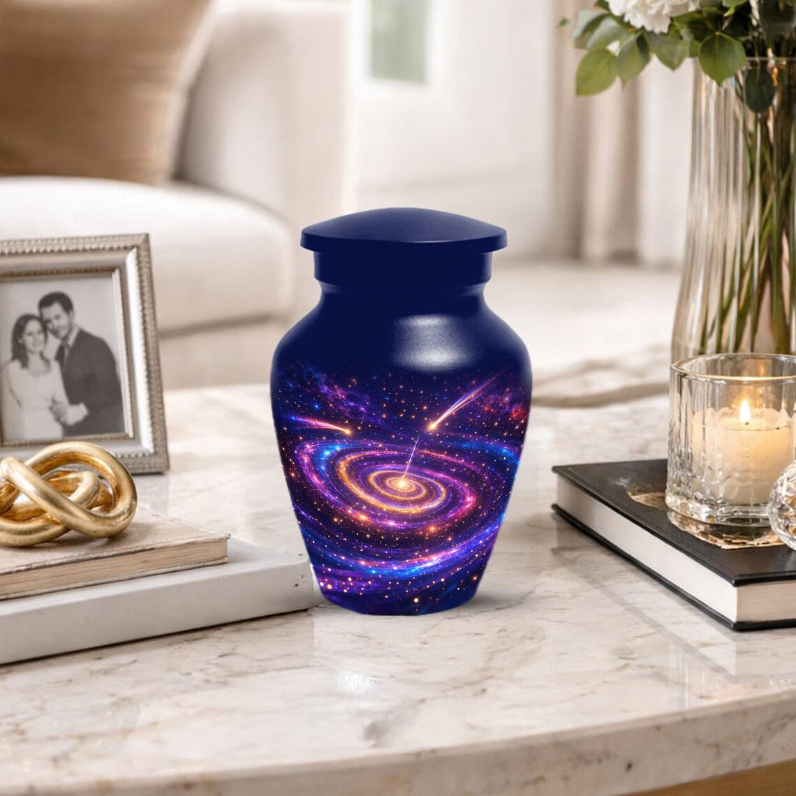 Galaxy Urn For Human Ashes - Blue Memorial Urns For Adult Male & Female