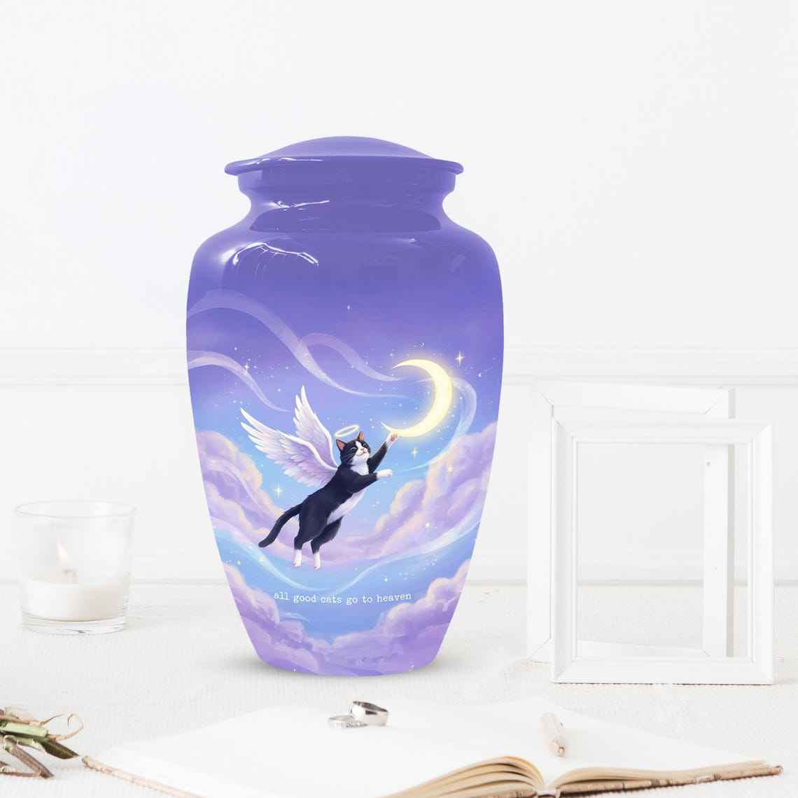 Black Cat Keepsake Kitty Urns - Purple Cremation Urn For Pet Ashes
