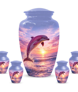 Pink Dolphin Urn For Ashes - Blue Ocean Cremation Urns For Adults