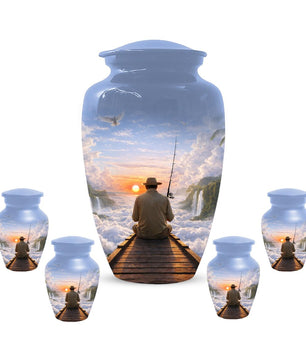 Gone Fishing in Heaven Urn For Male - Personalized Fisherman Small Urns For Dad