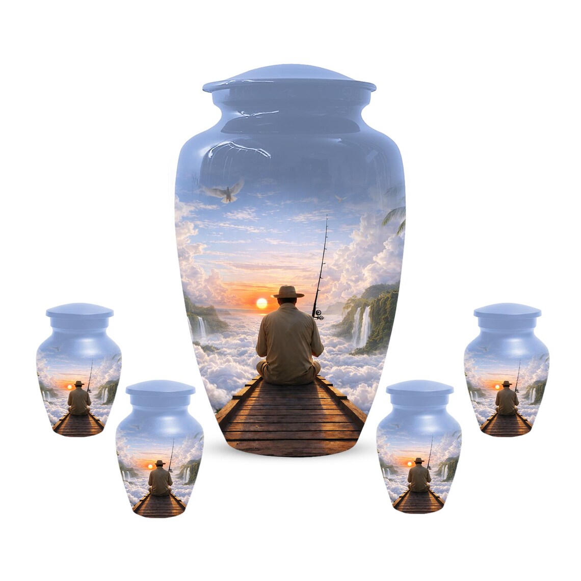 Gone Fishing in Heaven Urn For Male - Personalized Fisherman Small Urns For Dad