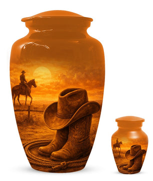 Cowboy Boot Urn for Dad - Cowboys Hat Cremation Urns For Ashes Male